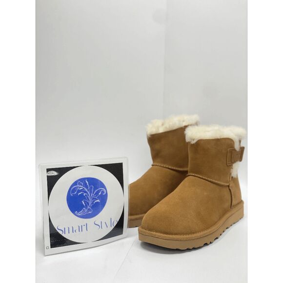 UGG Women's Mini Bailey Logo Strap Booties - Chestnut 8M - Picture 3 of 8